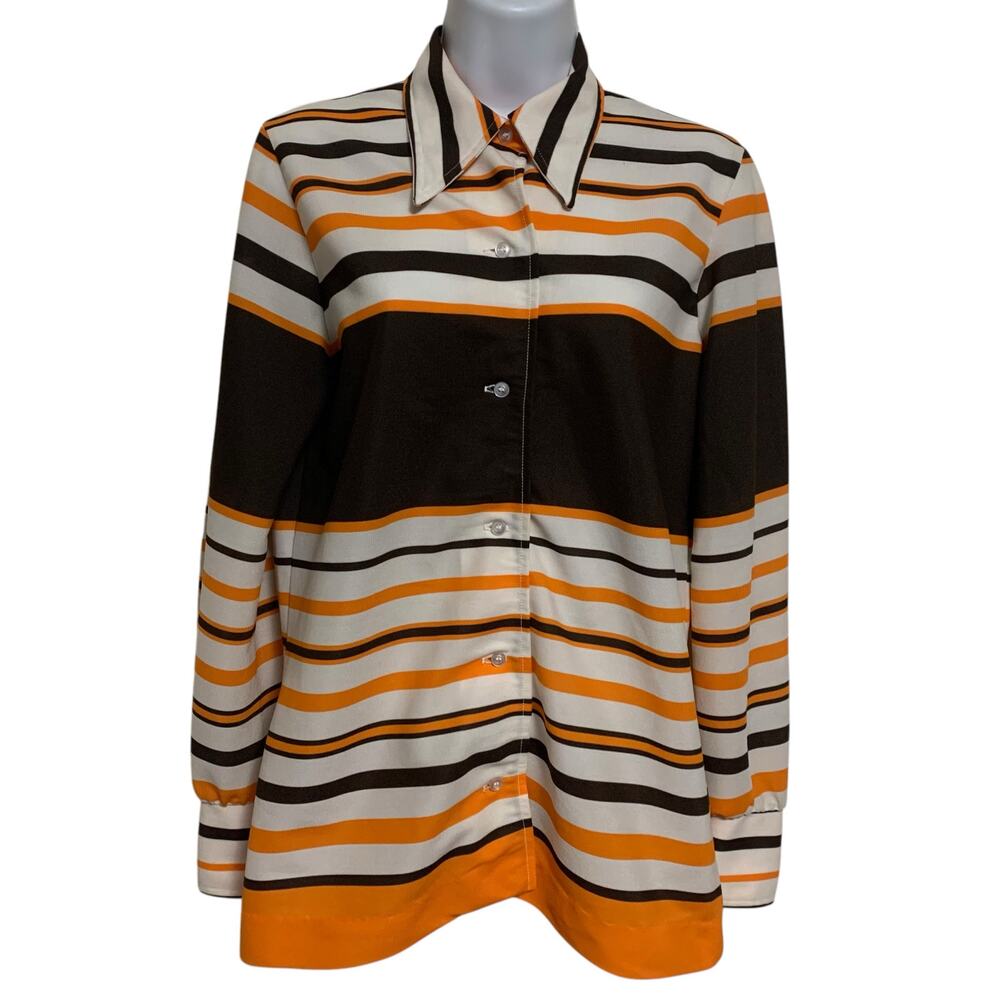 Vintage Koret Of California Striped Button Down Long Sleeve Top Womens Size M